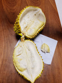 High angle view of bananas on table