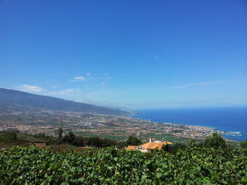 Scenic view of sea against blue sky