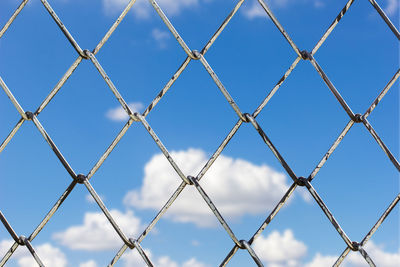 Low angle view of chainlink fence against sky
