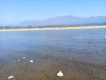 Scenic view of beach against clear sky