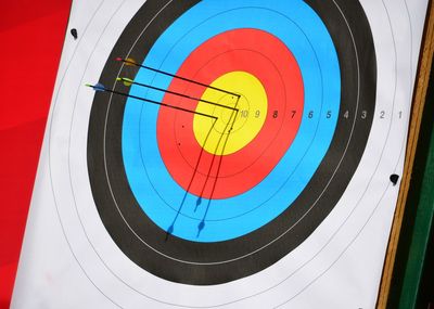 Close-up of archery target with arrows