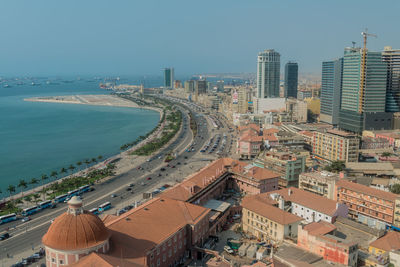 High angle view of buildings in city