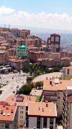 High angle view of buildings against sky