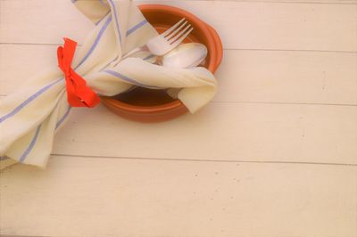 High angle view of ice cream on table