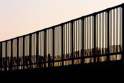 Close-up of railing against clear sky