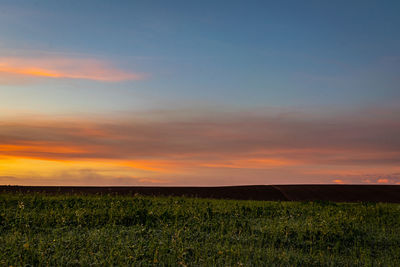 Scenic view of field against sky during sunset