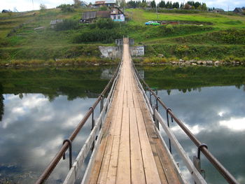 Bridge over lake against sky