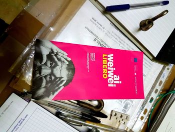 High angle view of text on paper