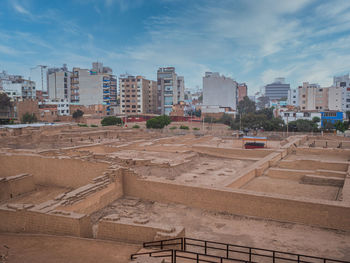 High angle view of buildings in city