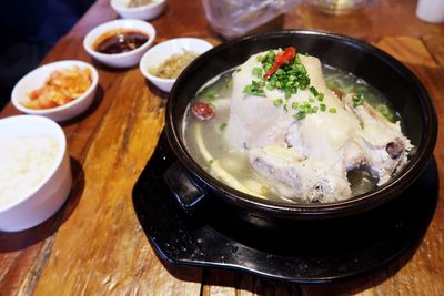 High angle view of food on table