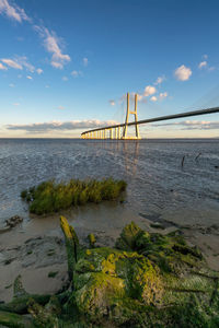 Scenic view of bay against sky