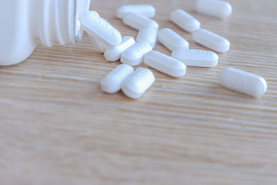 High angle view of text on table