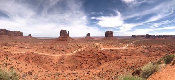 Panoramic view of arid landscape against sky