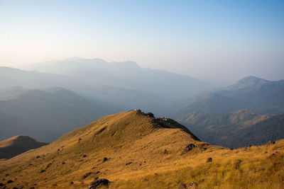 Scenic view of mountains against clear sky