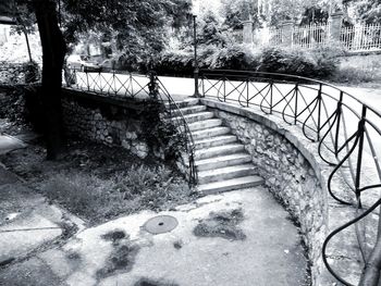 High angle view of footbridge amidst trees