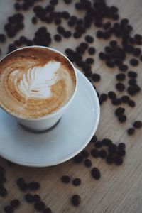 High angle view of coffee on table