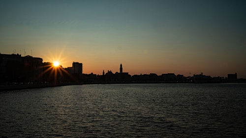 Silhouette buildings against sky during sunset in city