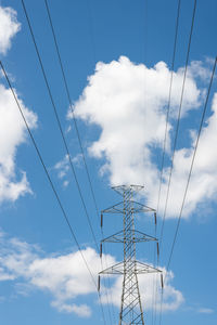 Low angle view of electricity pylon against sky