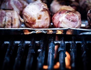 Close-up of meat on barbecue grill