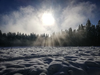 Scenic view of snow covered landscape against sky