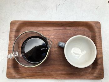 High angle view of coffee on table