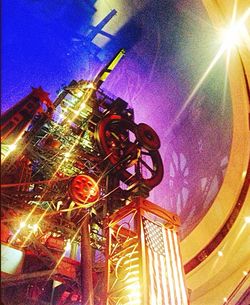 Low angle view of illuminated building at night