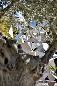 Low angle view of decoration hanging on tree