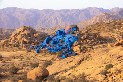 Graffiti on rock formations in desert