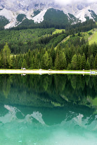 Scenic view of lake with mountain range in background