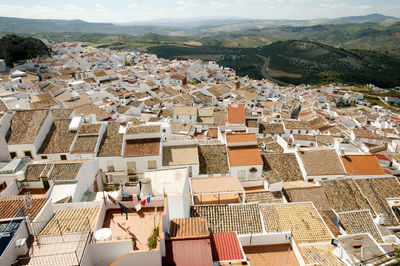 High angle view of townscape against sky