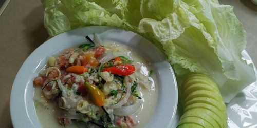 High angle view of meal served in plate