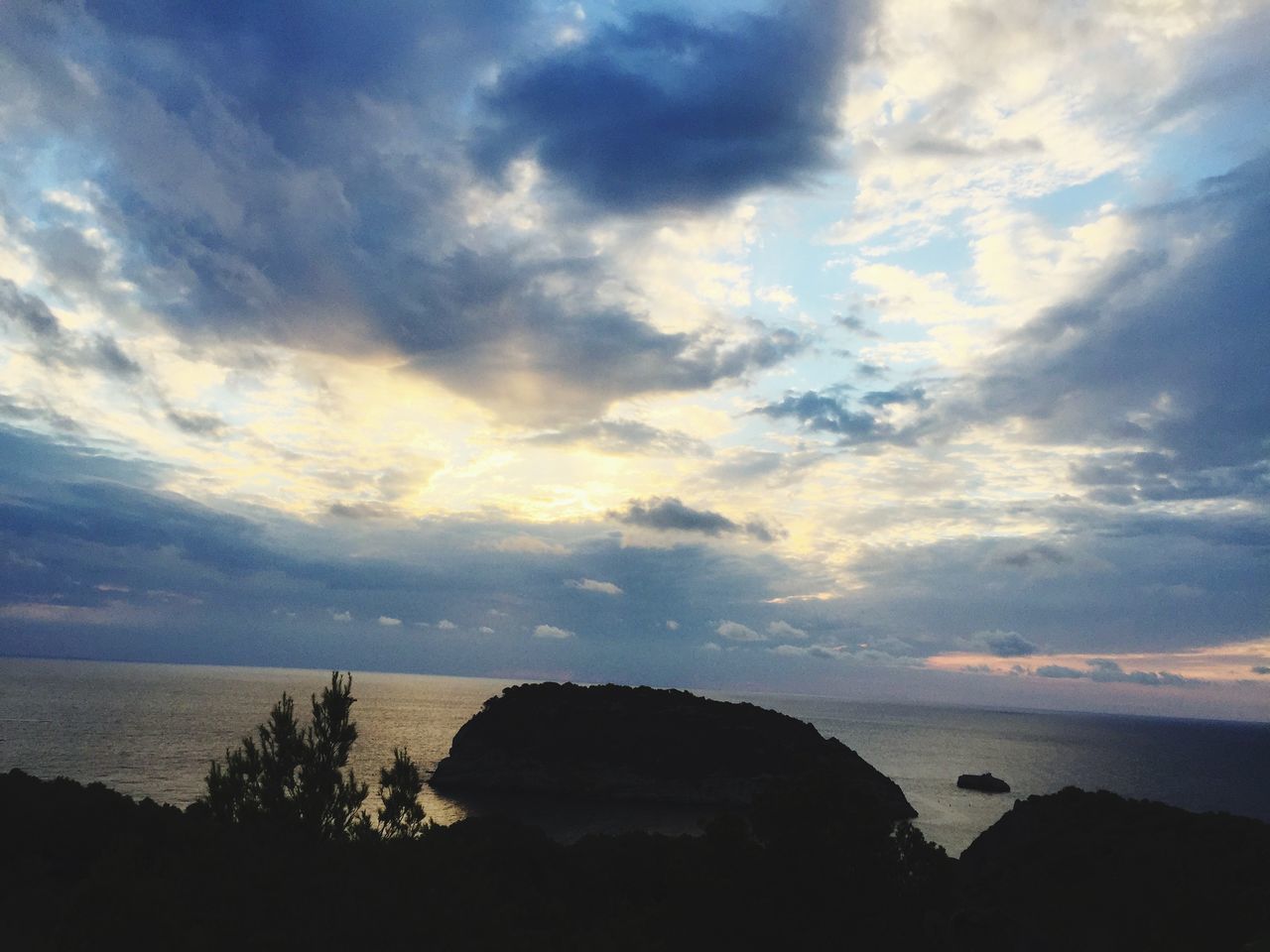 VIEW OF CALM BLUE SEA AGAINST CLOUDY SKY