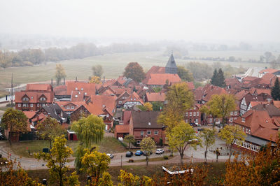 High angle view of townscape against sky