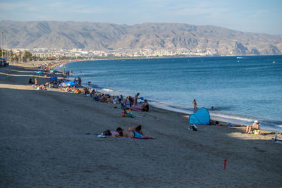 High angle view of people on beach