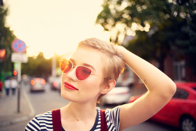 Portrait of woman wearing sunglasses