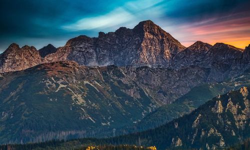 Scenic view of tatra mountains against sky during sunset