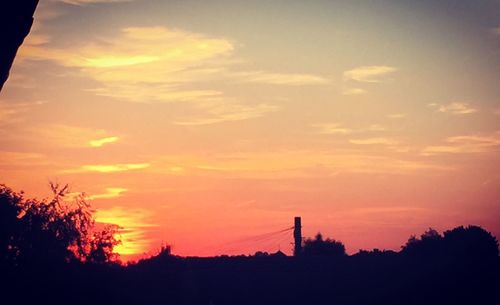 Silhouette of trees on field at sunset