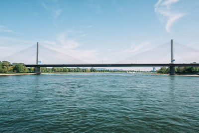 View of suspension bridge over river