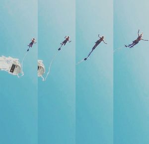 Low angle view of clothes hanging against sky