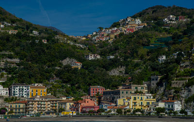 April 15 2022-salerno italy view from the ferry of the city with the sea in the foreground 