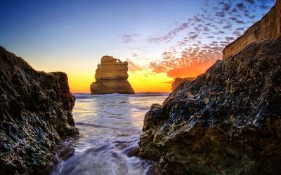 Roc formation and seascape during sunset