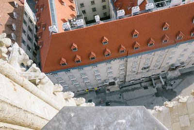 High angle view of buildings in city