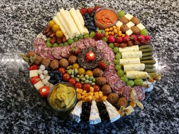 High angle view of fruits in plate