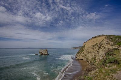 Scenic view of sea against cloudy sky