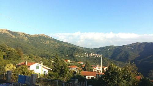 High angle view of houses in town