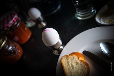 High angle view of breakfast on table