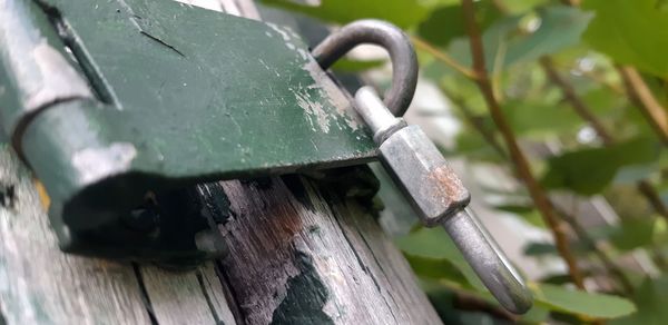 Close-up of rusty metal fence