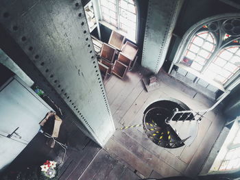 High angle view of people walking in building