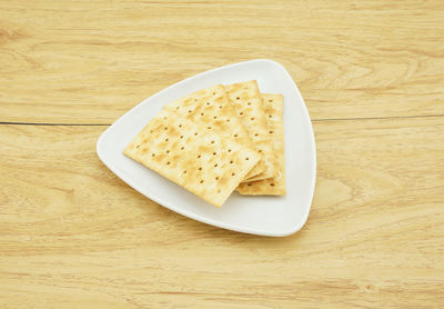 High angle view of food in plate on table