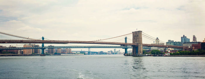 Manhattan bridge over east river panoramic view in new york city, usa.